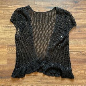 Black sequin short sleeve size L cardigan
